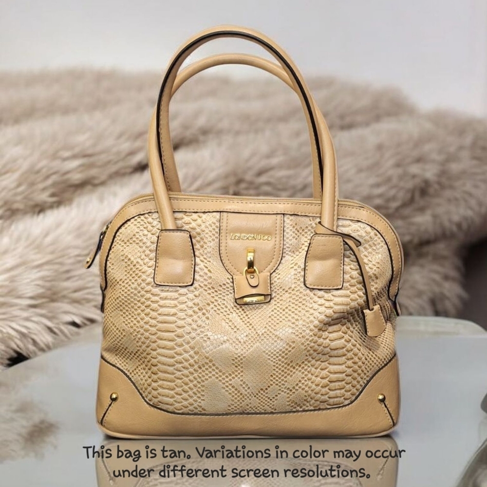 LONDON FOG VEGAN LIZARD SKIN DOUBLE HANDLE SHOULDER SATCHEL BAG